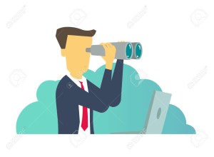 Person man looking ahead through binoculars. Vector illustration